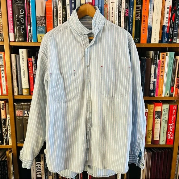 Vintage Levi's 1990s Striped Chambray Denim Long Sleeve Shirt, size XL FLAW - Picture 7 of 11